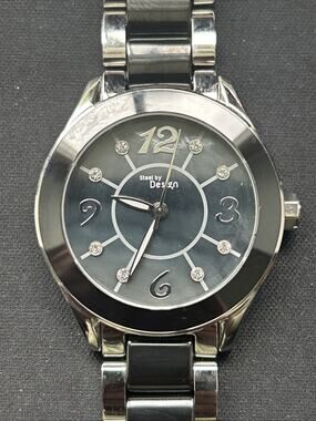 Steel By Design Charcoal Mother Of Pearl Dial Women’s Quartz Watch